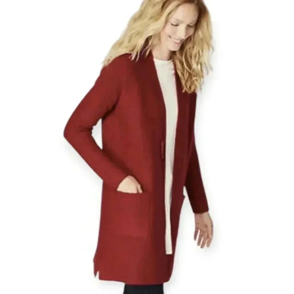 Like New J. Jill Silk and Wool Blend Cardigan Medium Red Long Sweater Pockets - Picture 1 of 6